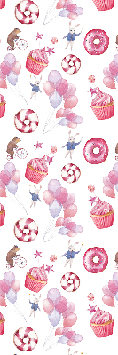 Modern roller blind Pink balloons, donuts, and bunnies