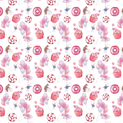Modern roller blind Pink balloons, donuts, and bunnies