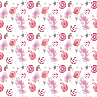 Modern roller blind Pink balloons, donuts, and bunnies