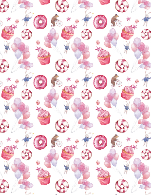 Modern roller blind Pink balloons, donuts, and bunnies
