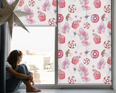 Modern roller blind Pink balloons, donuts, and bunnies