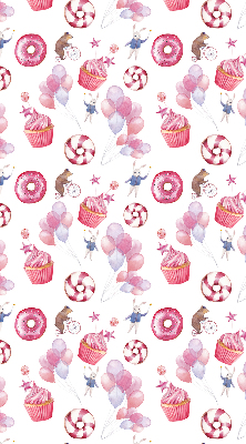 Modern roller blind Pink balloons, donuts, and bunnies