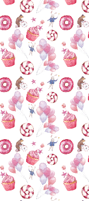Modern roller blind Pink balloons, donuts, and bunnies