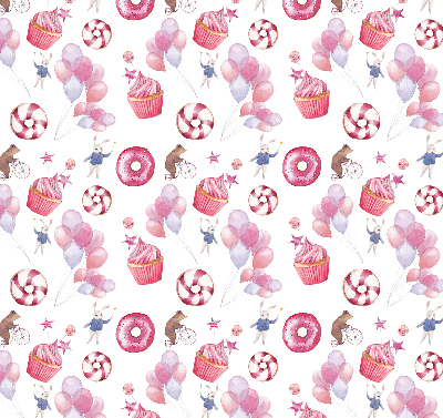 Modern roller blind Pink balloons, donuts, and bunnies