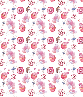 Modern roller blind Pink balloons, donuts, and bunnies