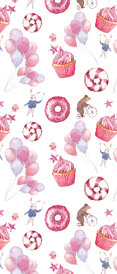 Modern roller blind Pink balloons, donuts, and bunnies