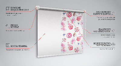 Modern roller blind Pink balloons, donuts, and bunnies