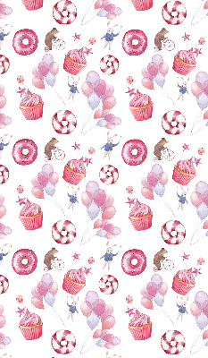Modern roller blind Pink balloons, donuts, and bunnies