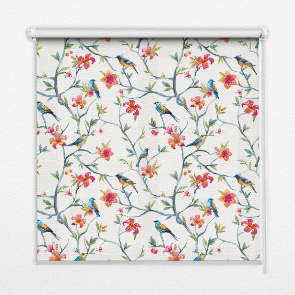 Roller blind for large window A bird on a branch