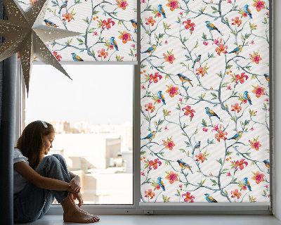 Roller blind for large window A bird on a branch