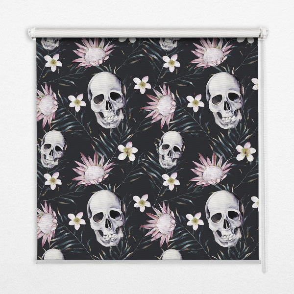 Fabric roller blind Skulls among flowers
