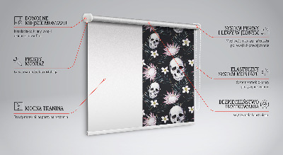 Fabric roller blind Skulls among flowers