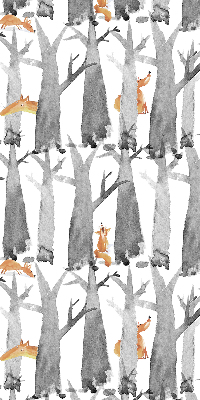 Roller blind for large window Gray trees red foxes