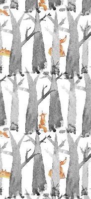 Roller blind for large window Gray trees red foxes