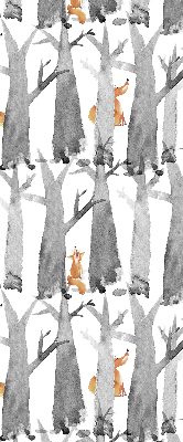 Roller blind for large window Gray trees red foxes