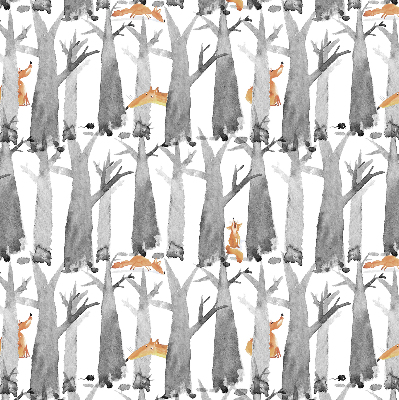 Roller blind for large window Gray trees red foxes