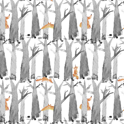 Roller blind for large window Gray trees red foxes