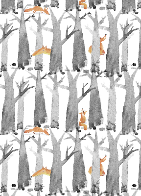 Roller blind for large window Gray trees red foxes