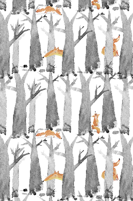 Roller blind for large window Gray trees red foxes