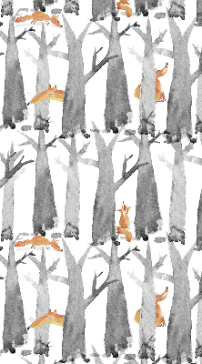 Roller blind for large window Gray trees red foxes