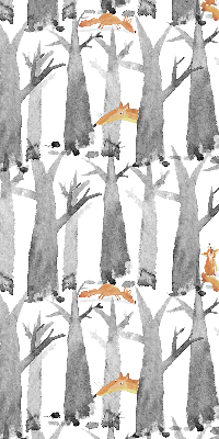 Roller blind for large window Gray trees red foxes