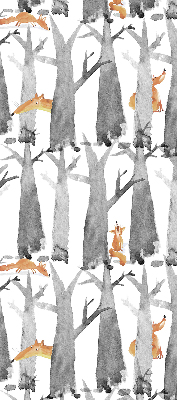 Roller blind for large window Gray trees red foxes