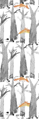 Roller blind for large window Gray trees red foxes