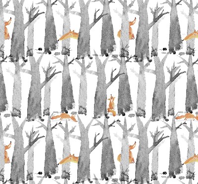 Roller blind for large window Gray trees red foxes