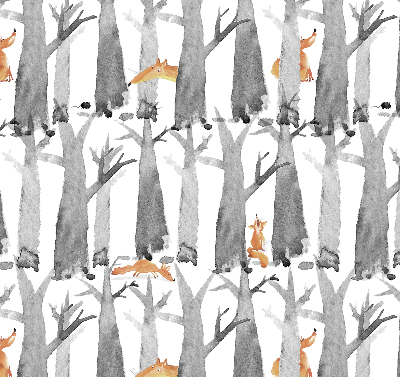 Roller blind for large window Gray trees red foxes