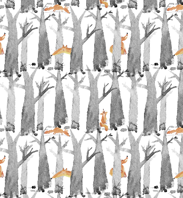 Roller blind for large window Gray trees red foxes