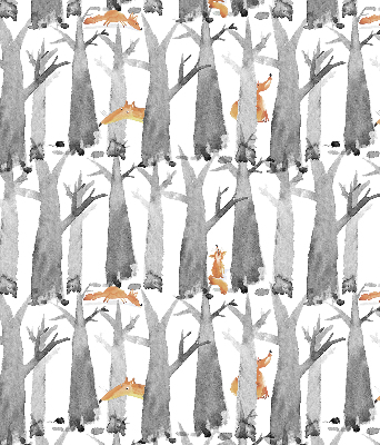 Roller blind for large window Gray trees red foxes