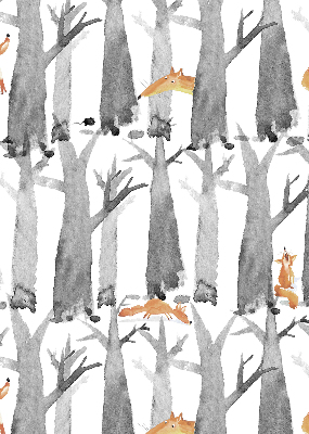 Roller blind for large window Gray trees red foxes