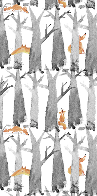 Roller blind for large window Gray trees red foxes