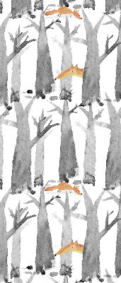 Roller blind for large window Gray trees red foxes