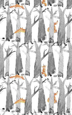 Roller blind for large window Gray trees red foxes