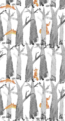 Roller blind for large window Gray trees red foxes