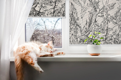 Fabric roller blind Gray flowers