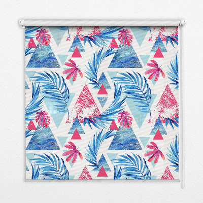 Roller blind for large window Blue leaves and triangles