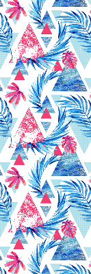 Roller blind for large window Blue leaves and triangles