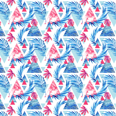 Roller blind for large window Blue leaves and triangles