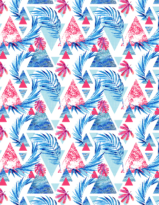 Roller blind for large window Blue leaves and triangles