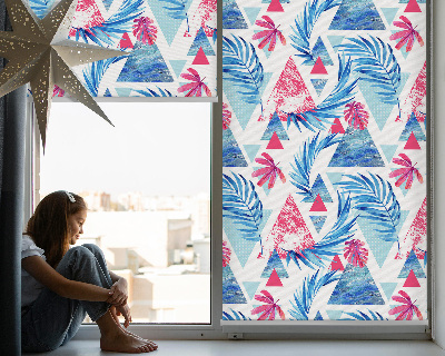 Roller blind for large window Blue leaves and triangles