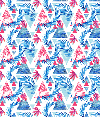 Roller blind for large window Blue leaves and triangles