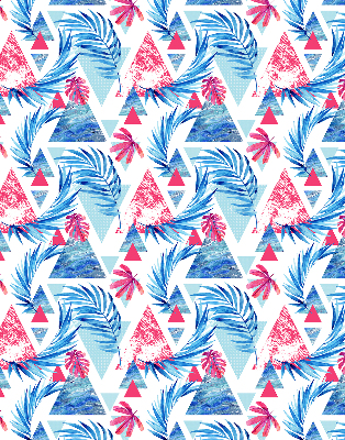 Roller blind for large window Blue leaves and triangles
