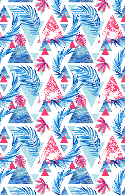 Roller blind for large window Blue leaves and triangles
