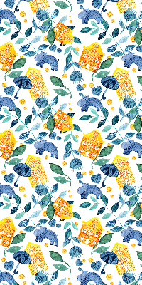 Roller blind for large window Yellow houses blue plants