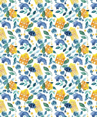 Roller blind for large window Yellow houses blue plants