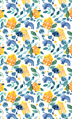 Roller blind for large window Yellow houses blue plants