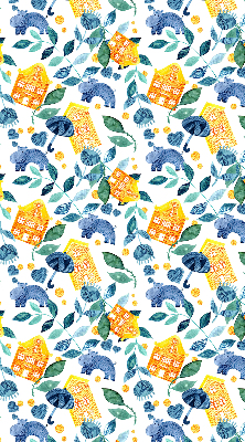 Roller blind for large window Yellow houses blue plants