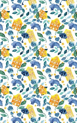 Roller blind for large window Yellow houses blue plants